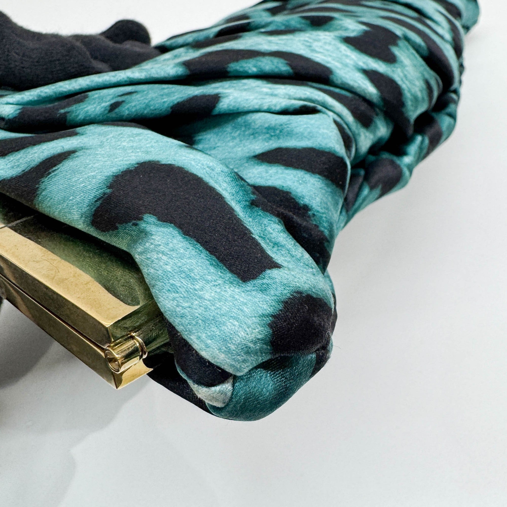 Turquoise Leopard Print Satin Clutch Bag