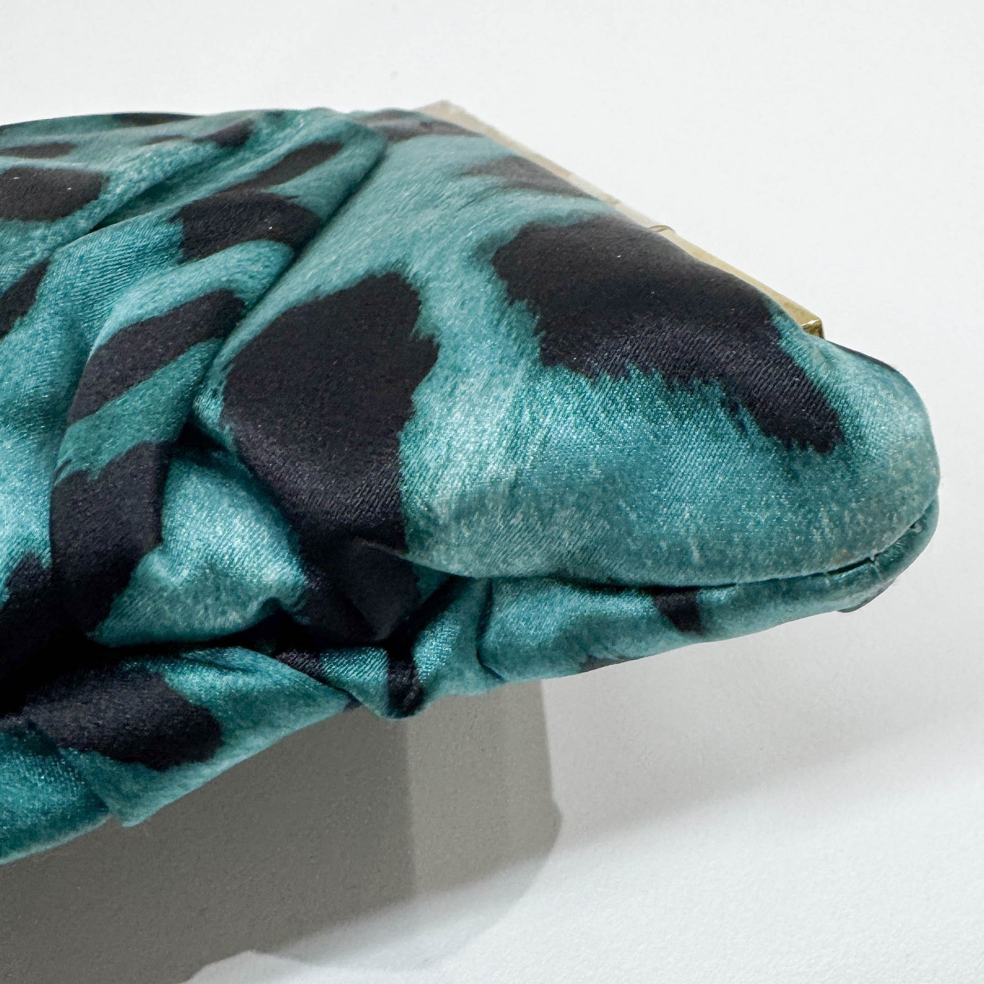 Turquoise Leopard Print Satin Clutch Bag
