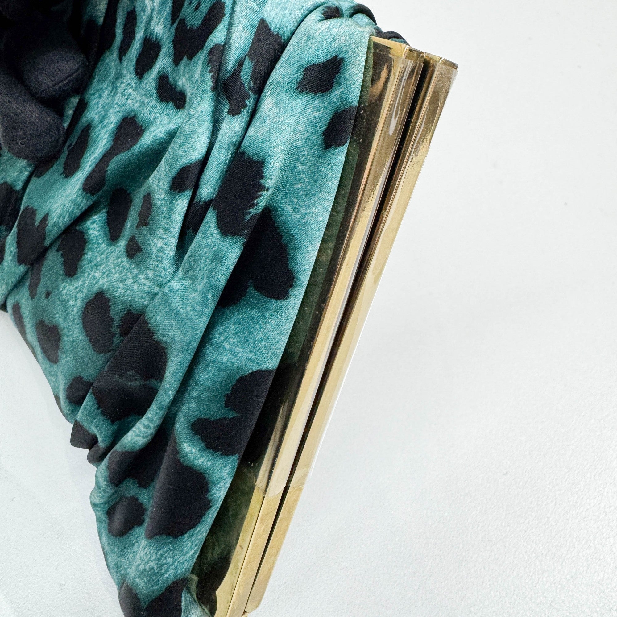 Turquoise Leopard Print Satin Clutch Bag