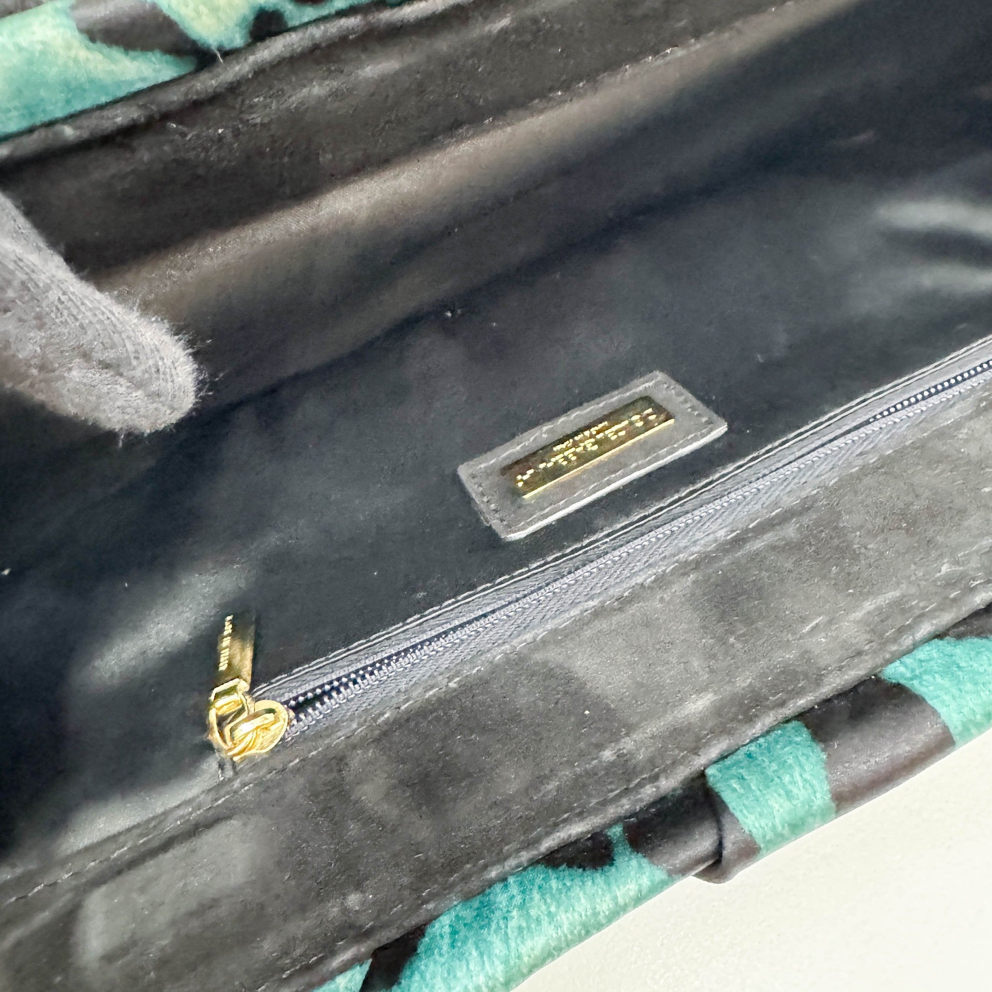 Turquoise Leopard Print Satin Clutch Bag