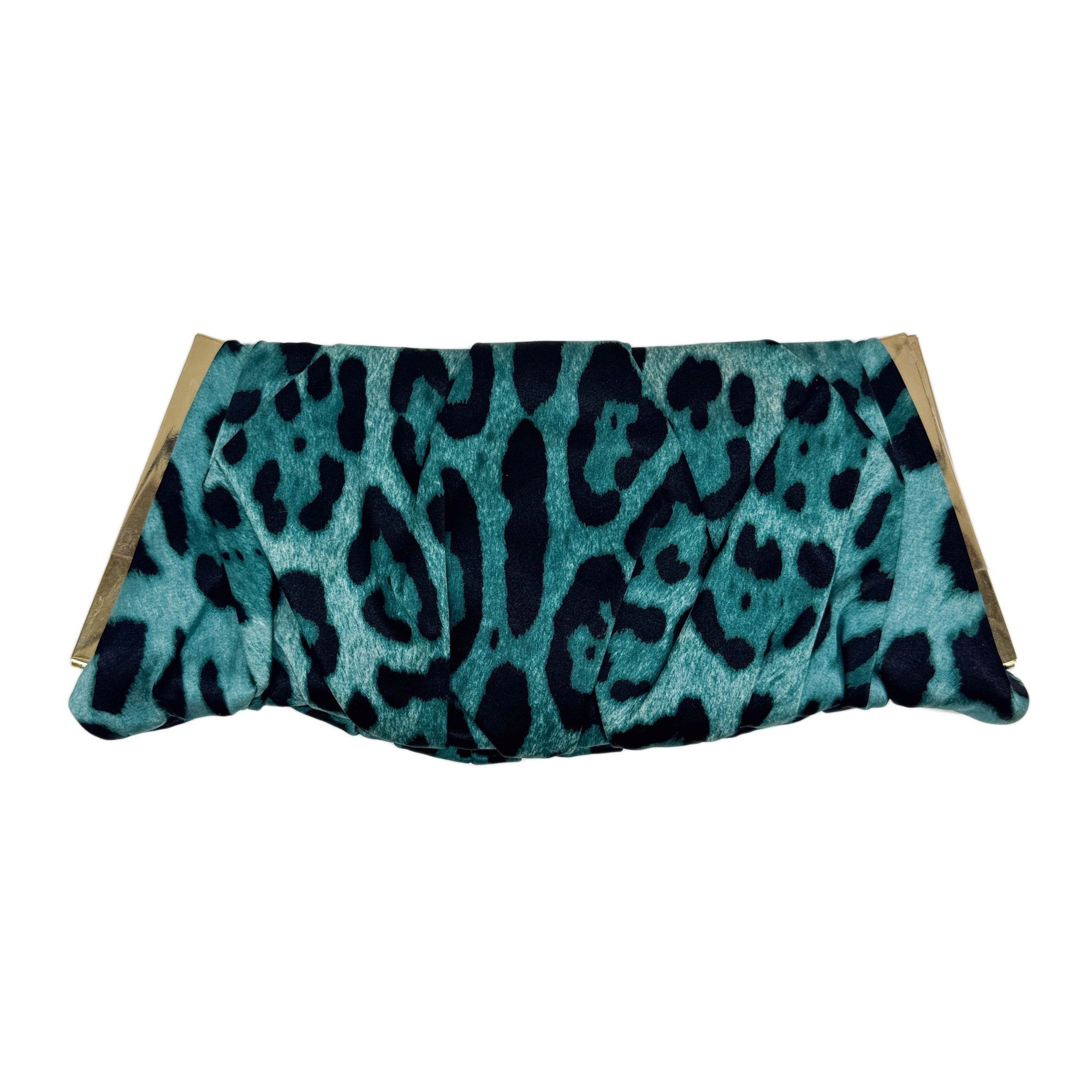 Turquoise Leopard Print Satin Clutch Bag
