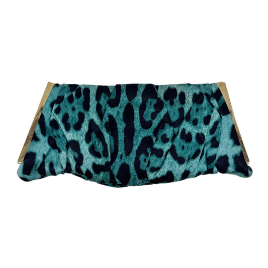 Turquoise Leopard Print Satin Clutch Bag
