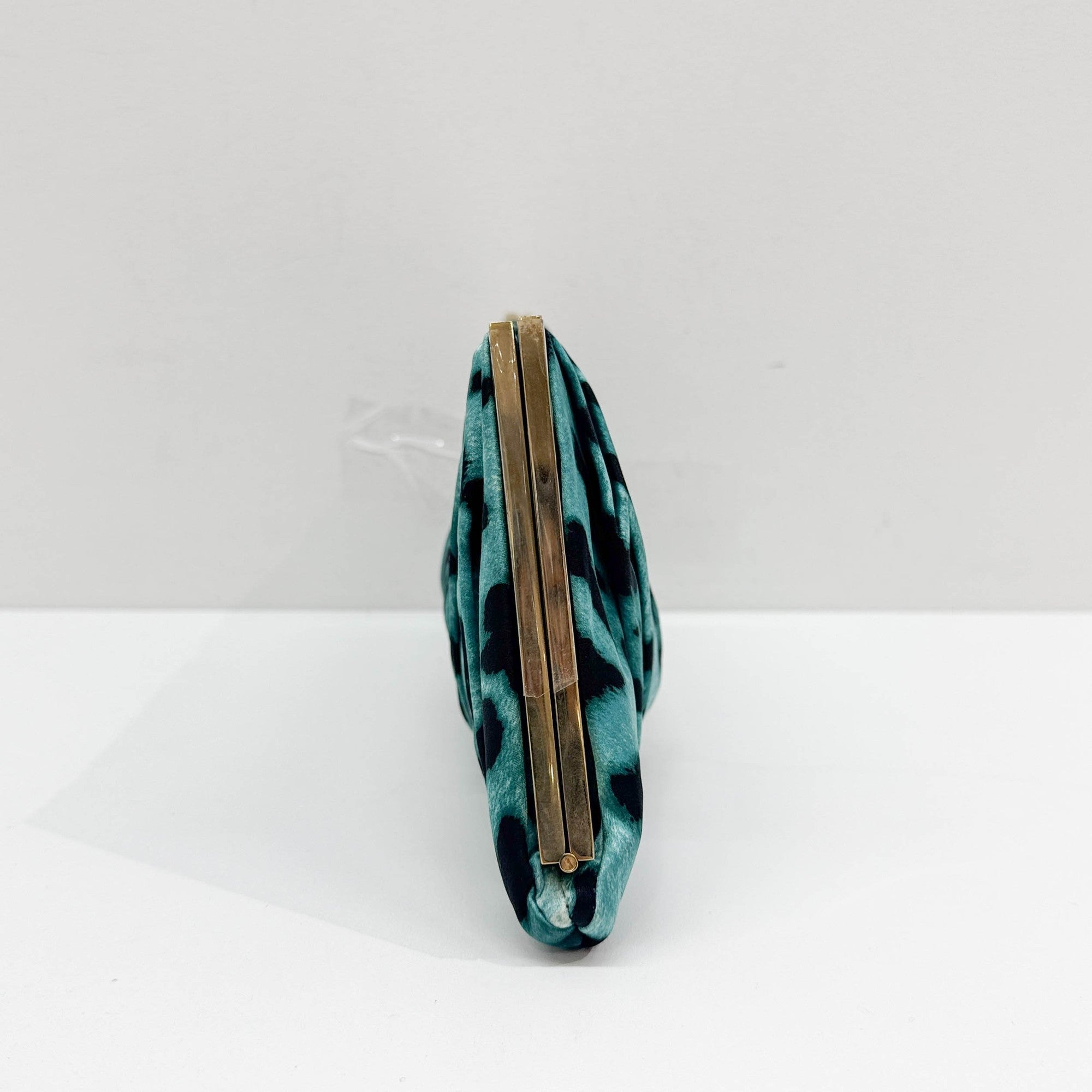 Turquoise Leopard Print Satin Clutch Bag