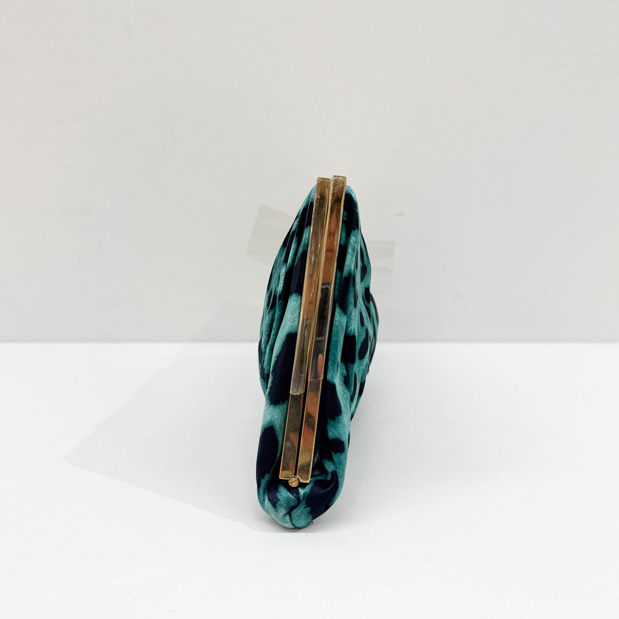 Turquoise Leopard Print Satin Clutch Bag