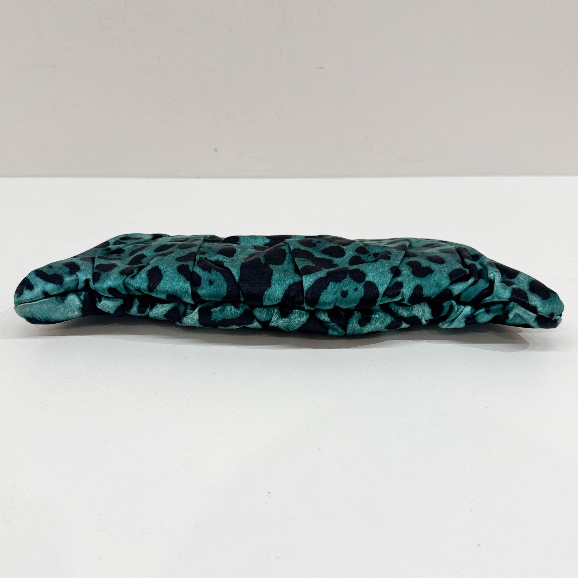 Turquoise Leopard Print Satin Clutch Bag