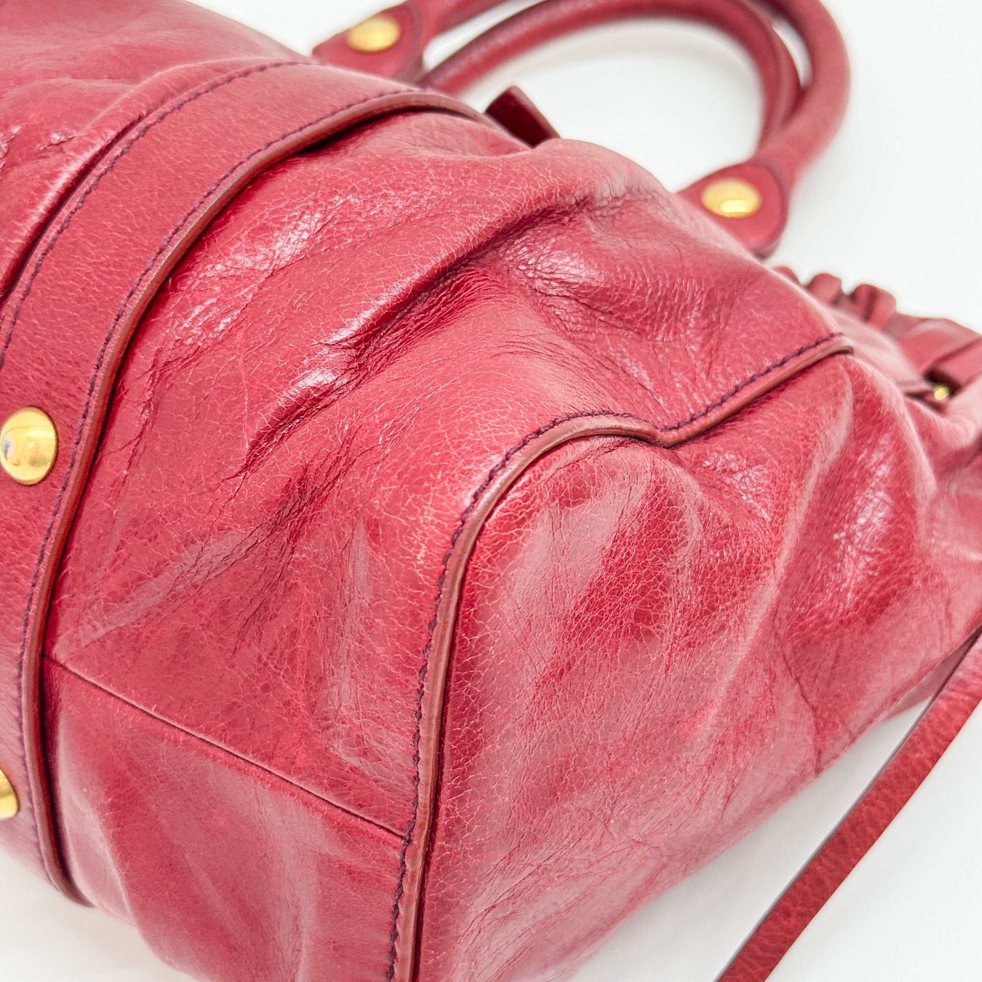 Vitello Red Leather Two Way Bag