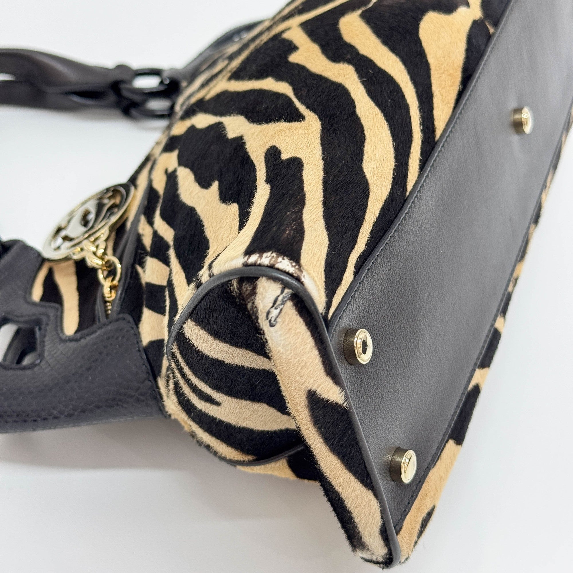 Marcello Black & Beige Zebra Print Fur Shoulder Bag