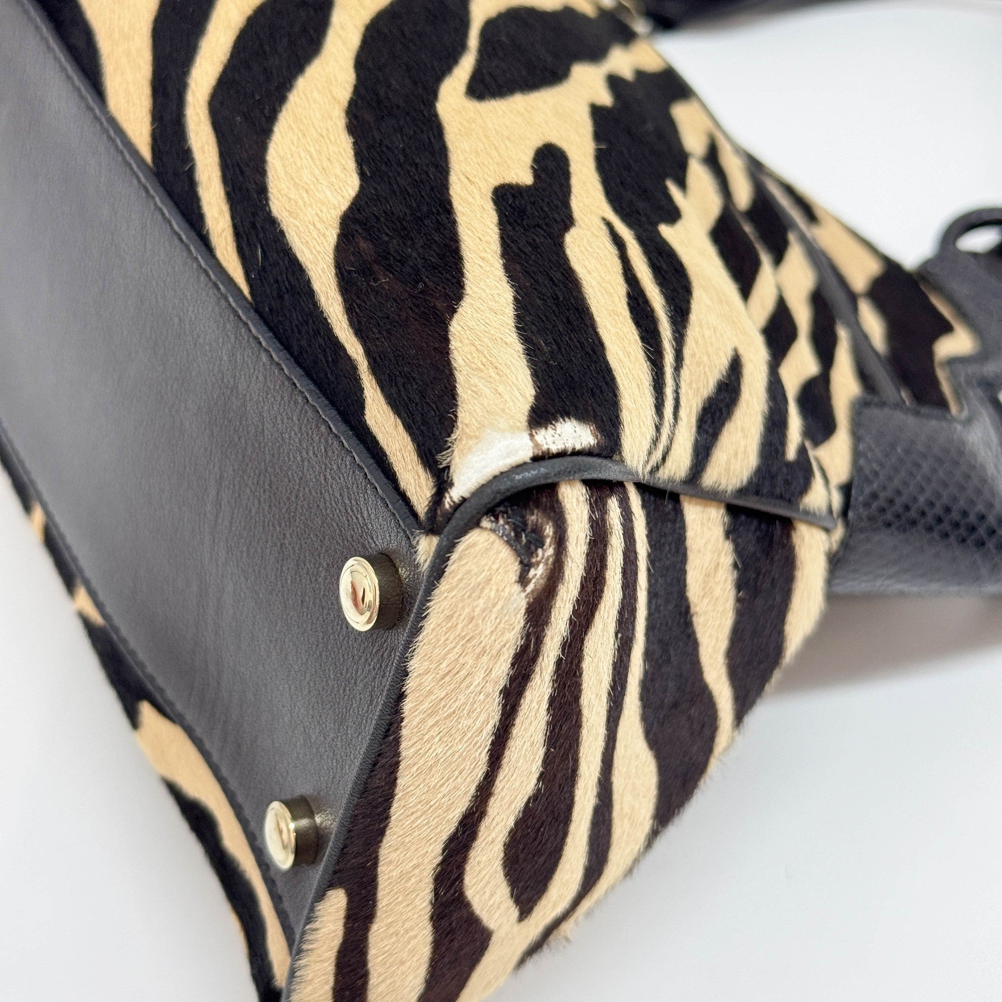 Marcello Black & Beige Zebra Print Fur Shoulder Bag