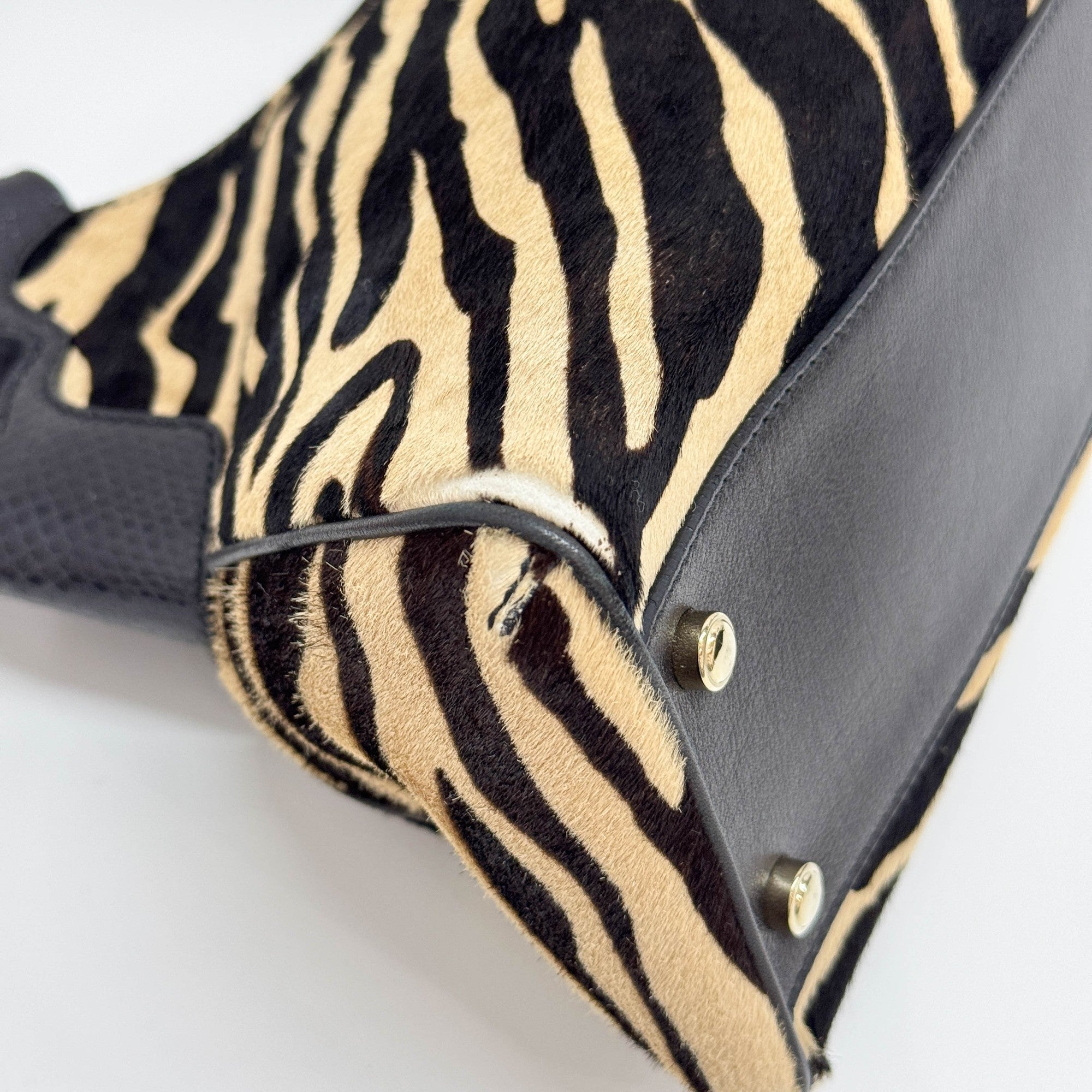 Marcello Black & Beige Zebra Print Fur Shoulder Bag