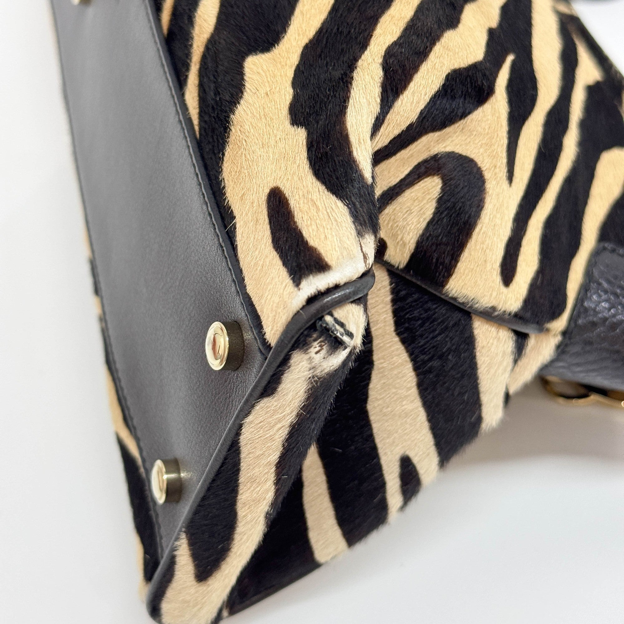 Marcello Black & Beige Zebra Print Fur Shoulder Bag