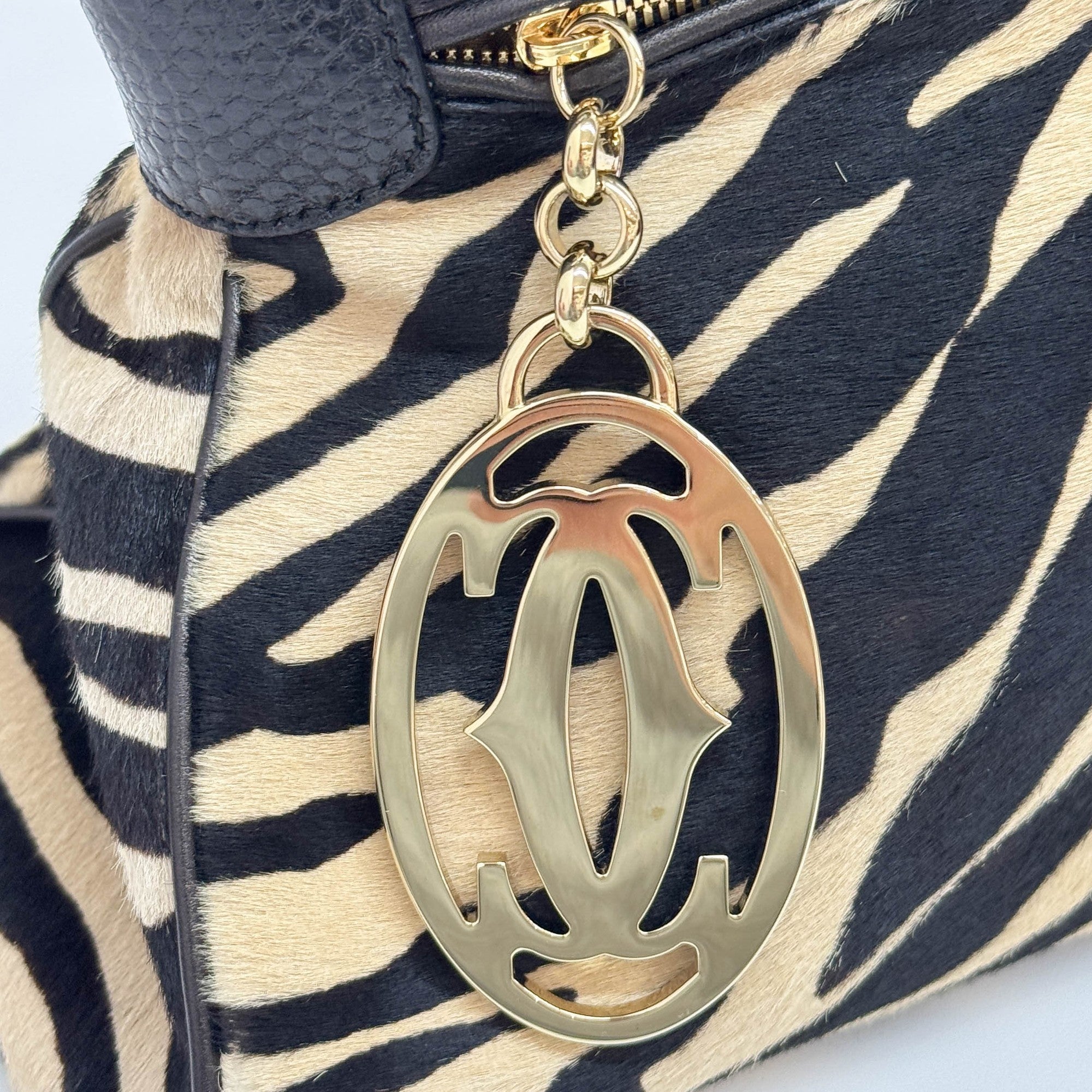 Marcello Black & Beige Zebra Print Fur Shoulder Bag
