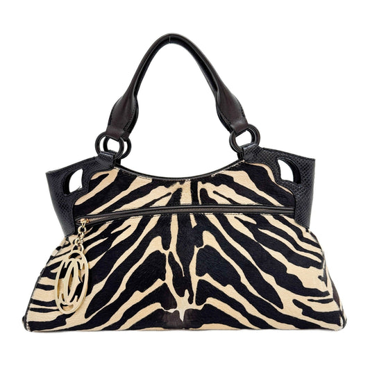 Marcello Black & Beige Zebra Print Fur Shoulder Bag