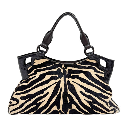 Marcello Black & Beige Zebra Print Fur Shoulder Bag