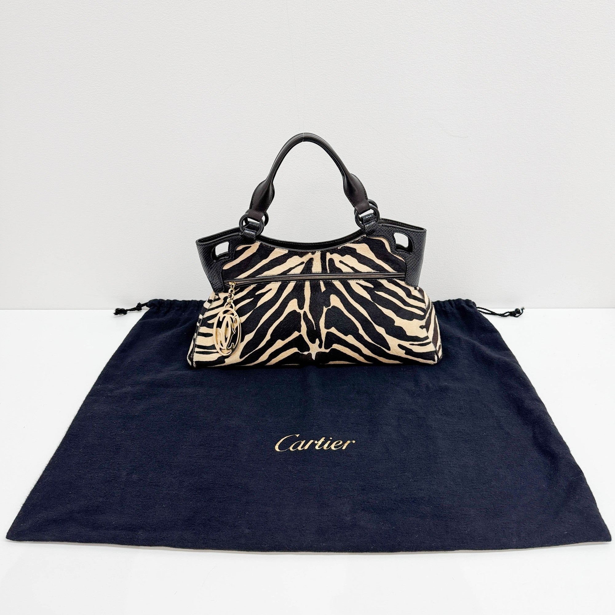 Marcello Black & Beige Zebra Print Fur Shoulder Bag