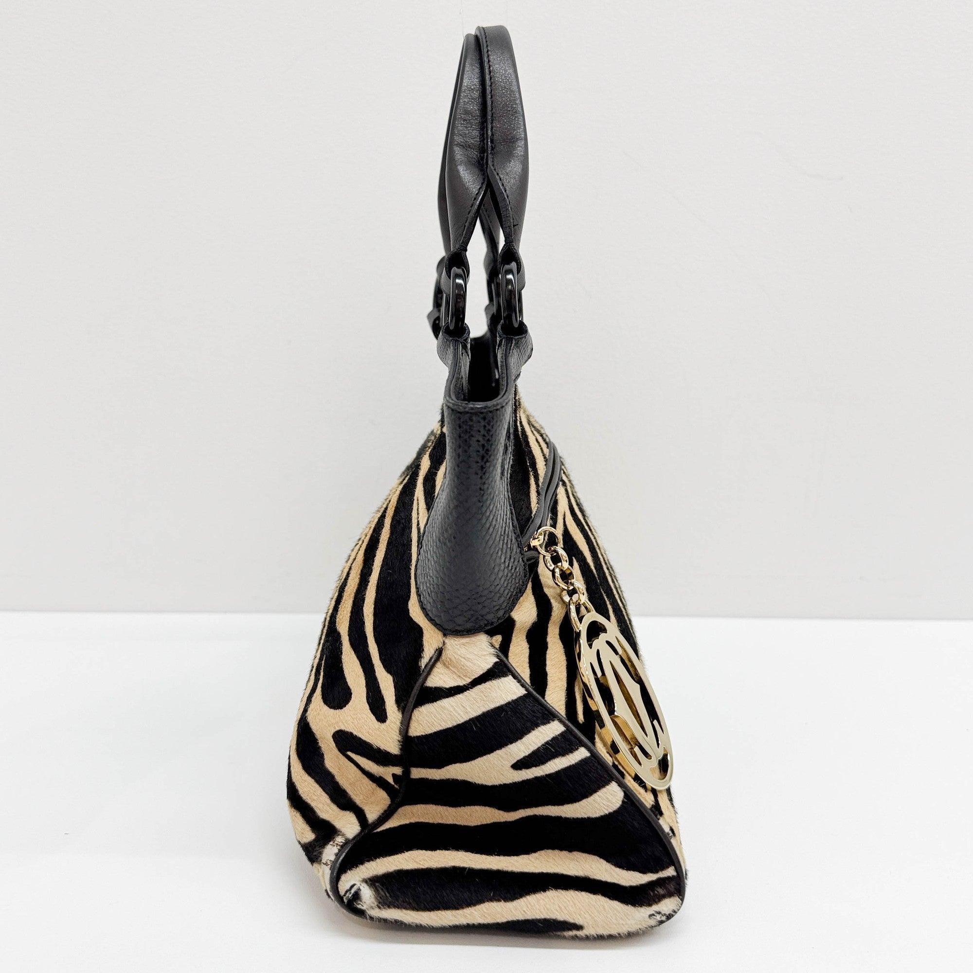 Marcello Black & Beige Zebra Print Fur Shoulder Bag