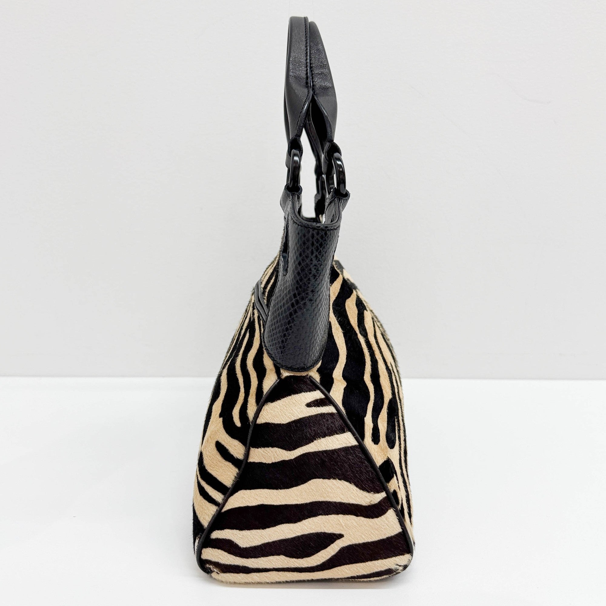 Marcello Black & Beige Zebra Print Fur Shoulder Bag