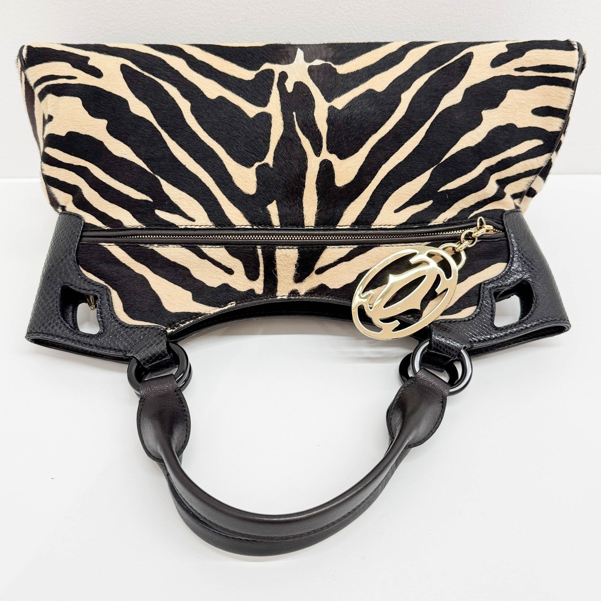 Marcello Black & Beige Zebra Print Fur Shoulder Bag