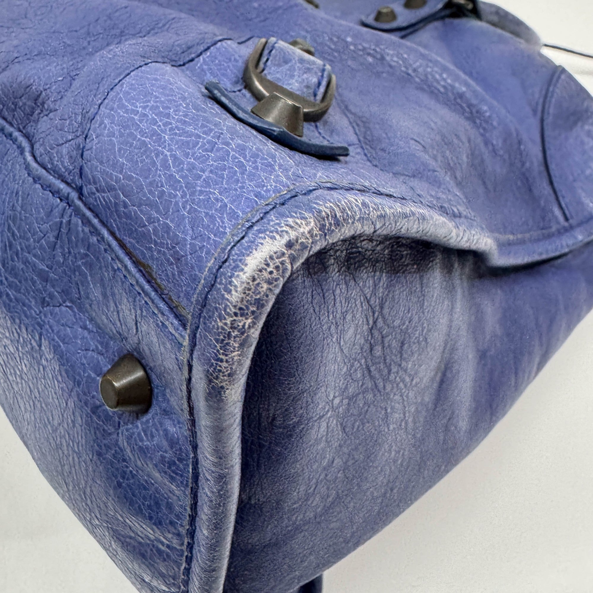 Work Blue Leather Shoulder Bag