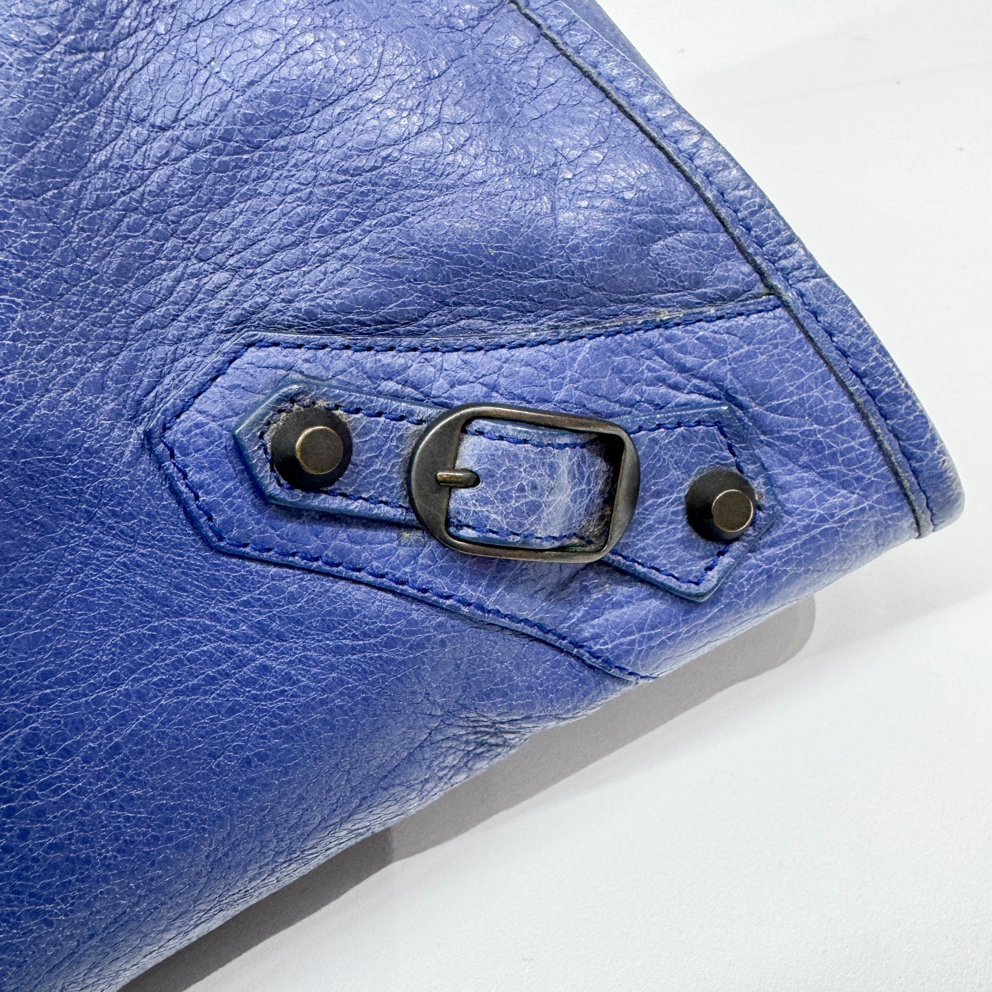 Work Blue Leather Shoulder Bag