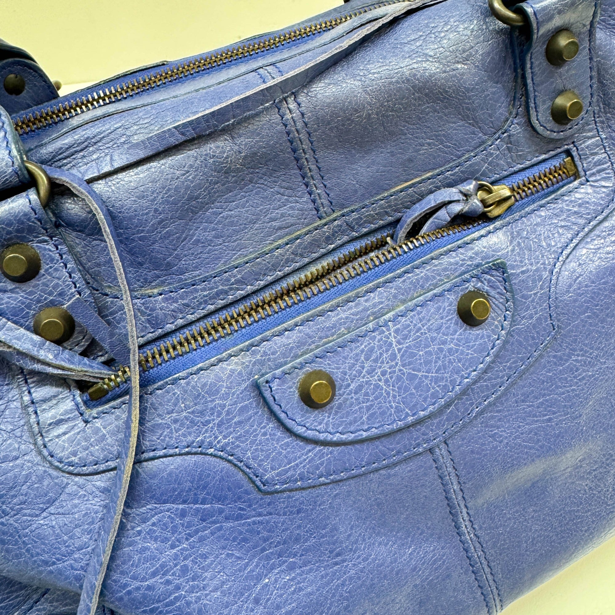 Work Blue Leather Shoulder Bag