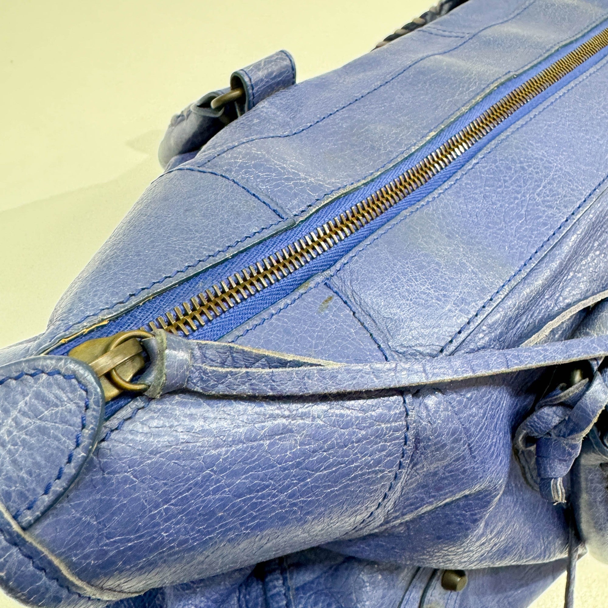 Work Blue Leather Shoulder Bag