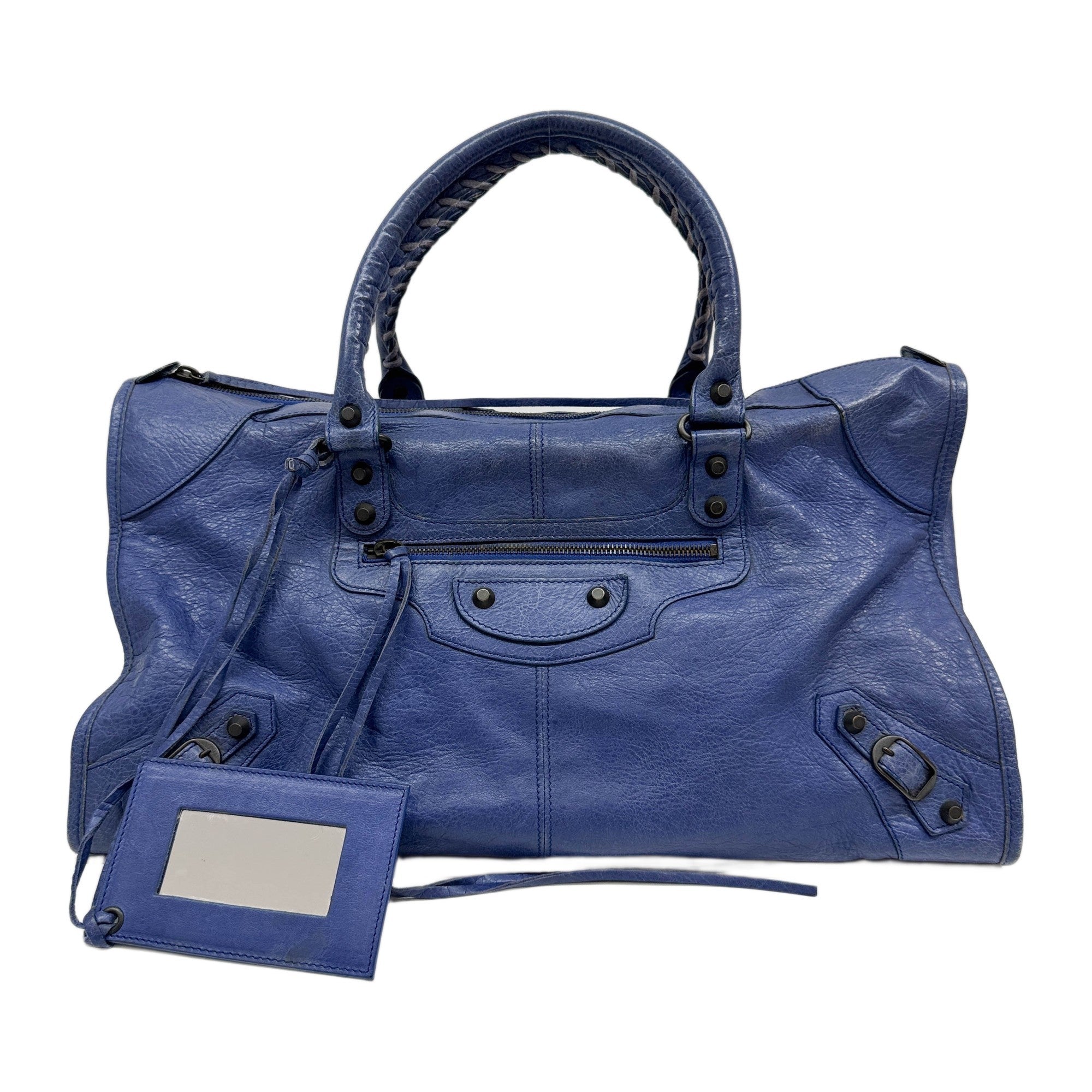 Work Blue Leather Shoulder Bag