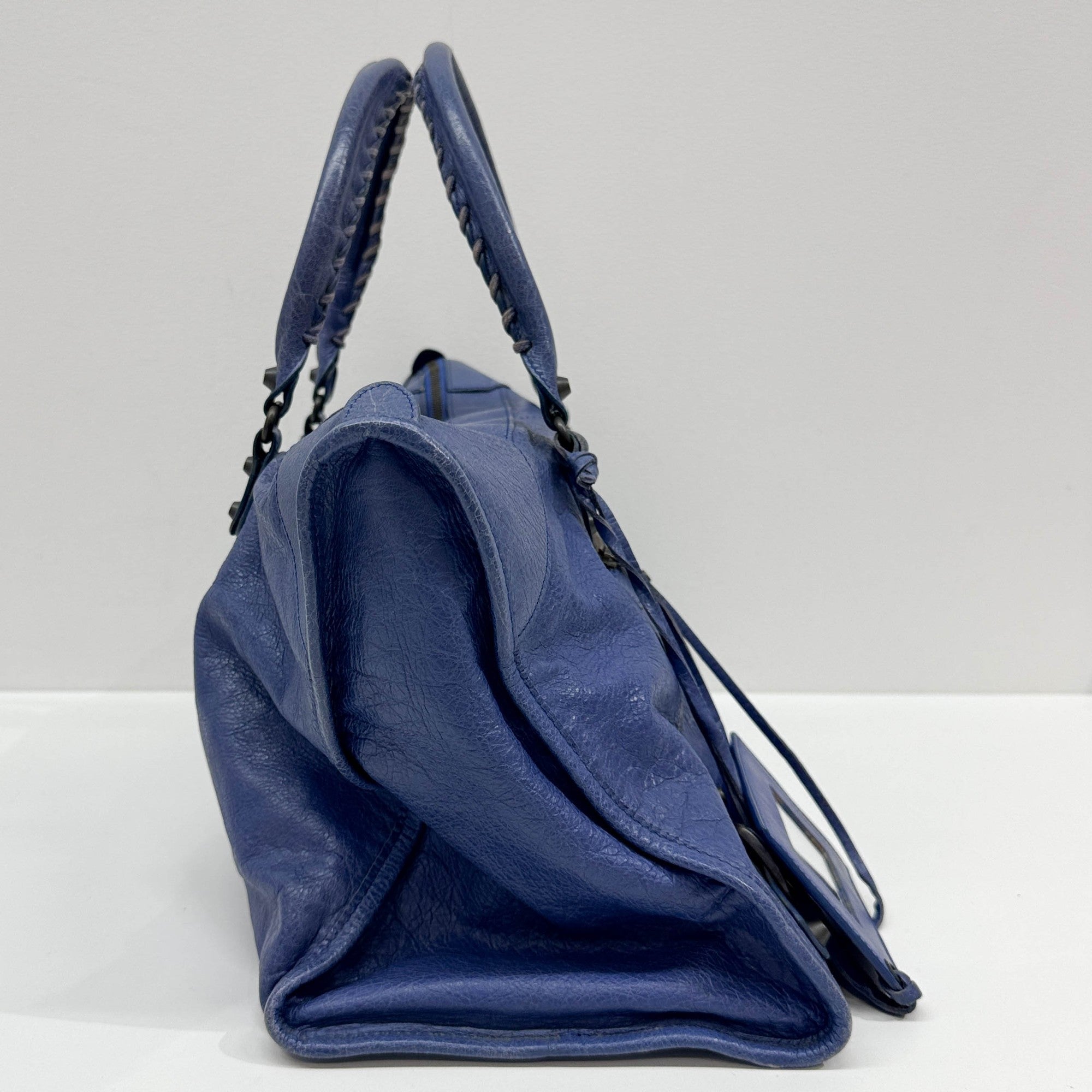 Work Blue Leather Shoulder Bag
