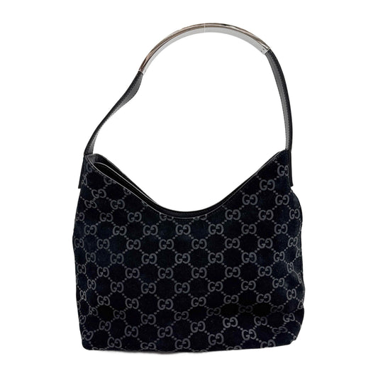 Black GG Canvas Suede Hobo Bag