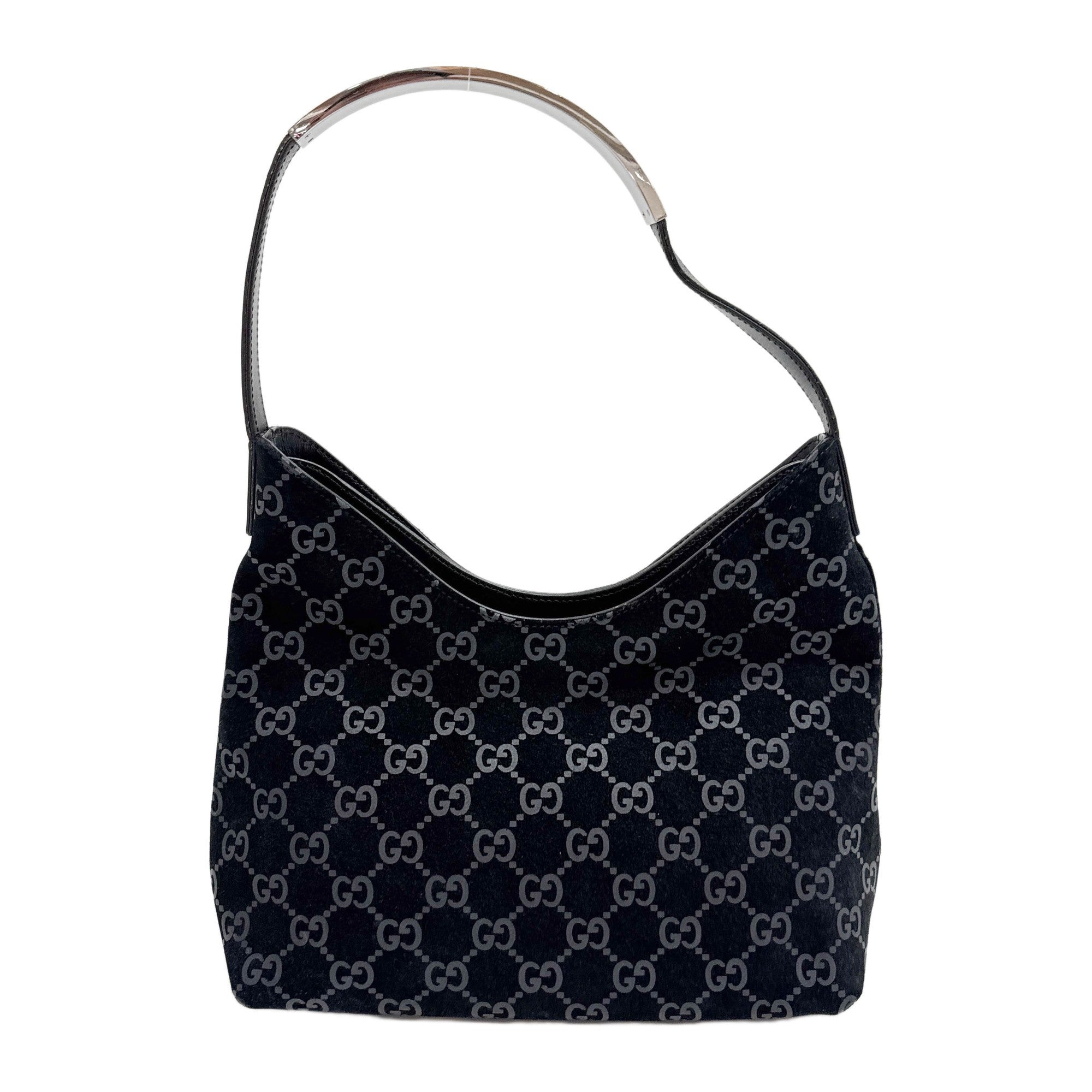 Black GG Canvas Suede Hobo Bag