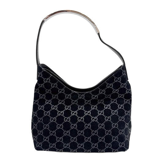 Black GG Canvas Suede Hobo Bag