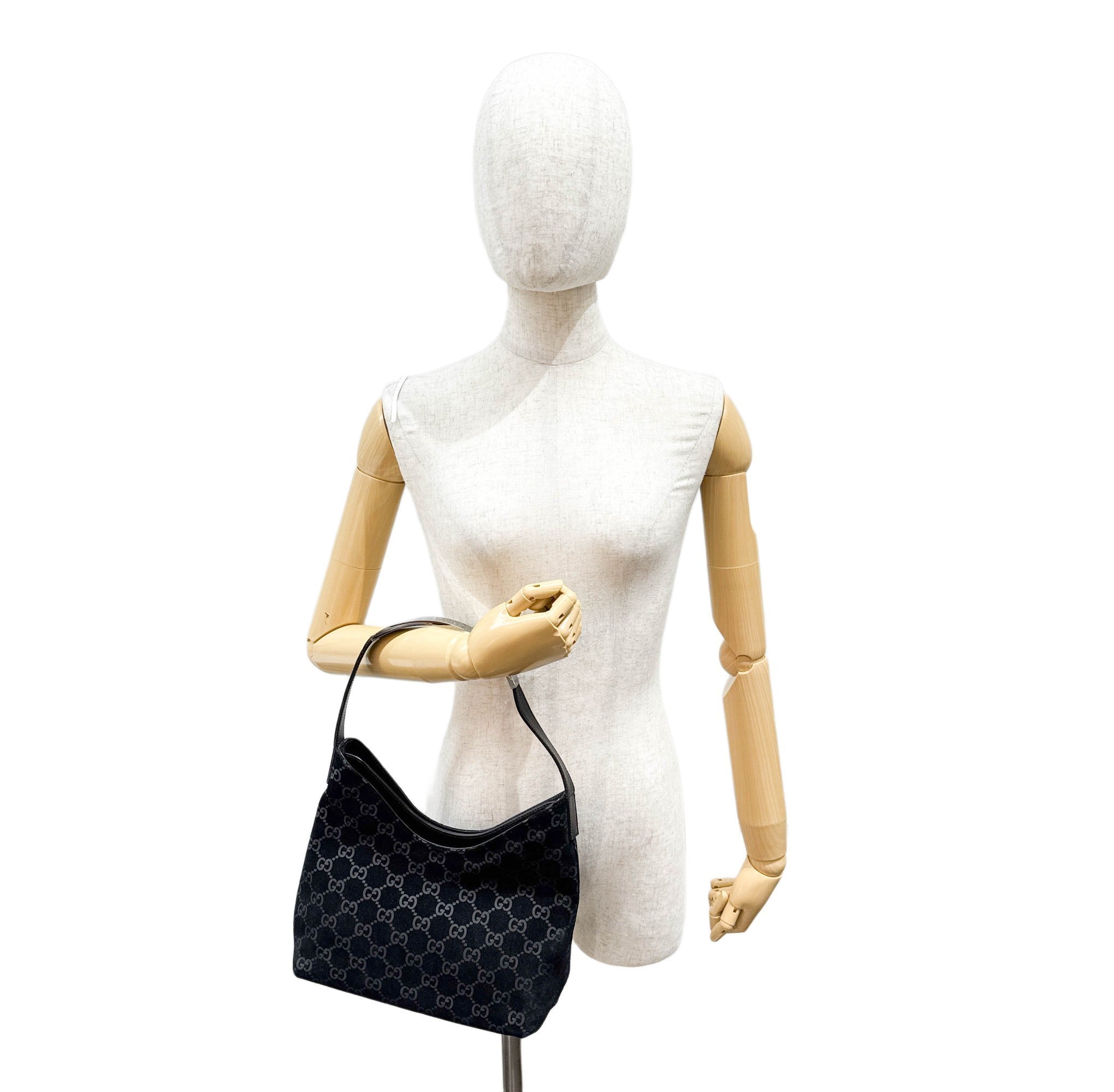 Black GG Canvas Suede Hobo Bag