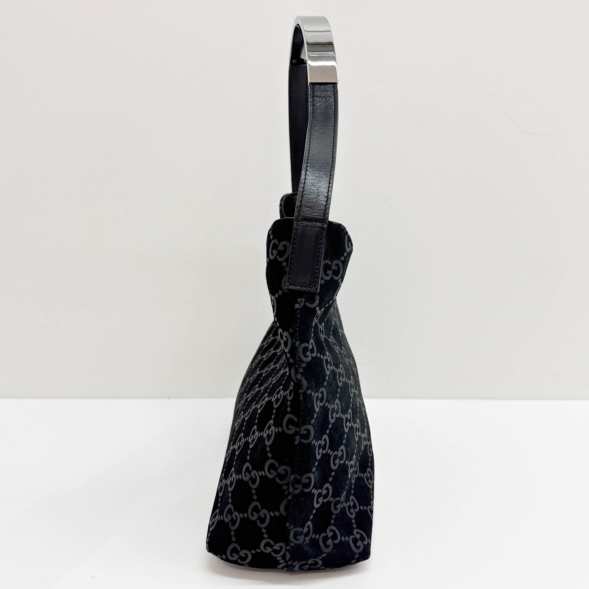 Black GG Canvas Suede Hobo Bag