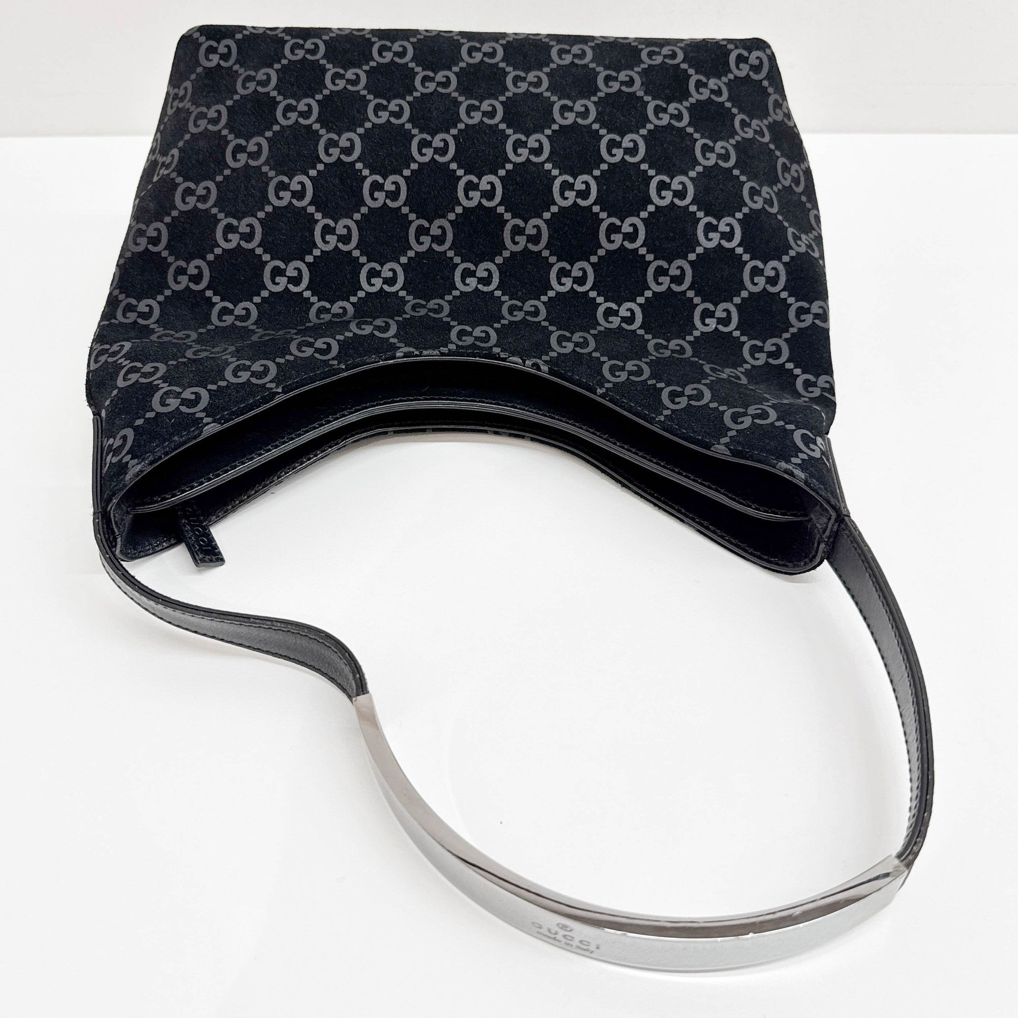 Black GG Canvas Suede Hobo Bag