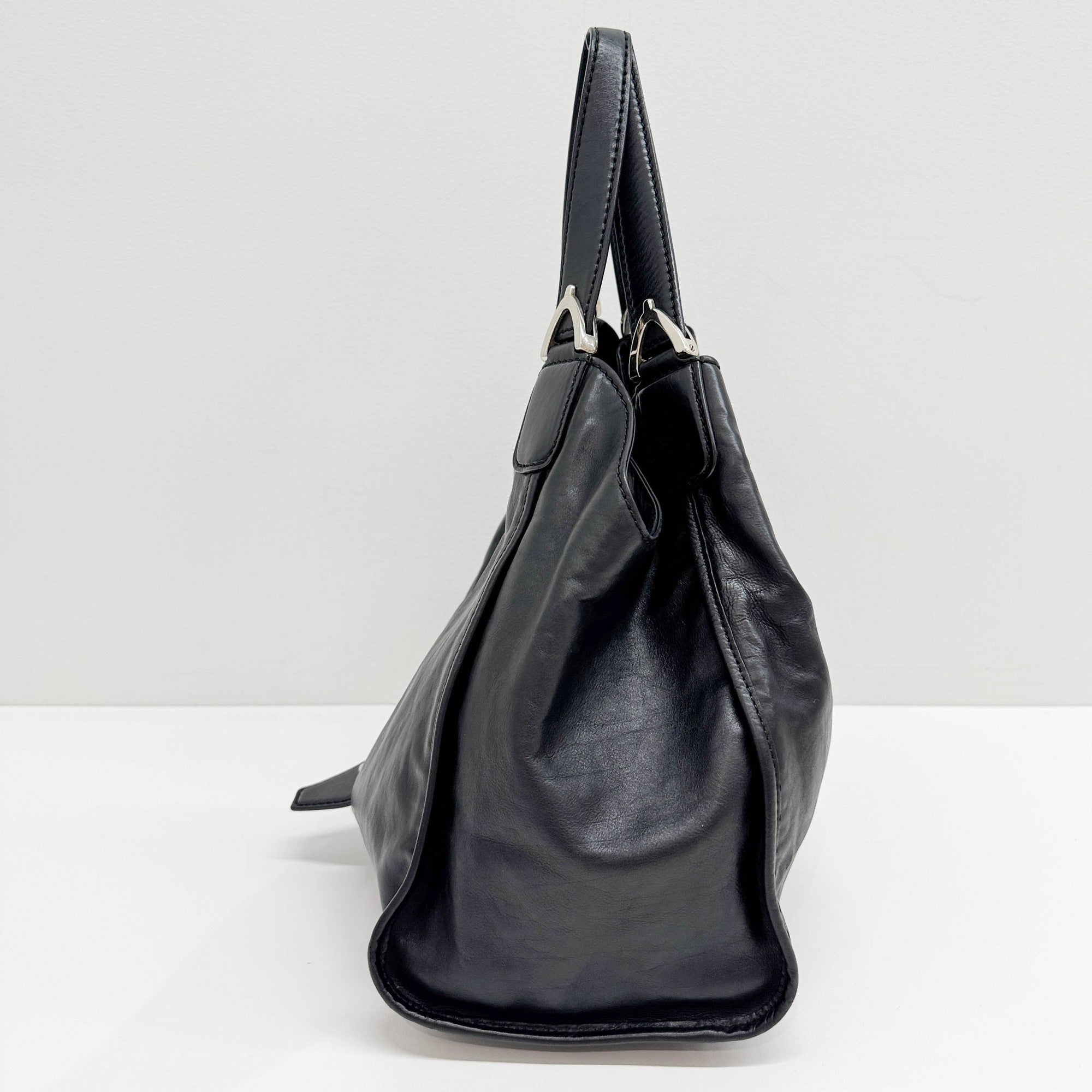 Stirrup Black Leather Shoulder Bag