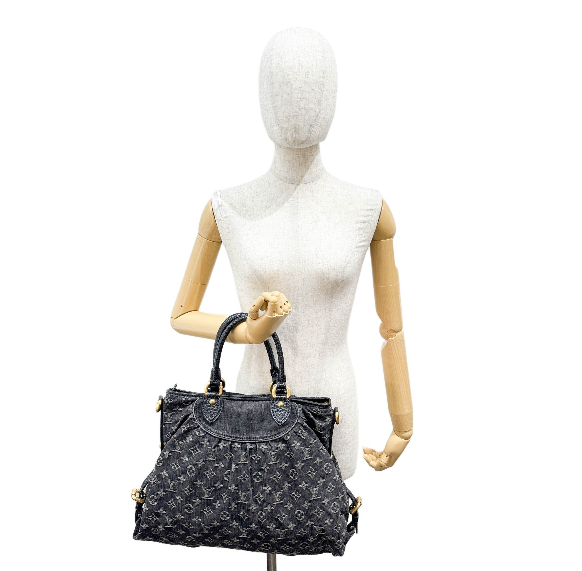 Neo Cabby Black Monogram Canvas Denim Two Way Bag