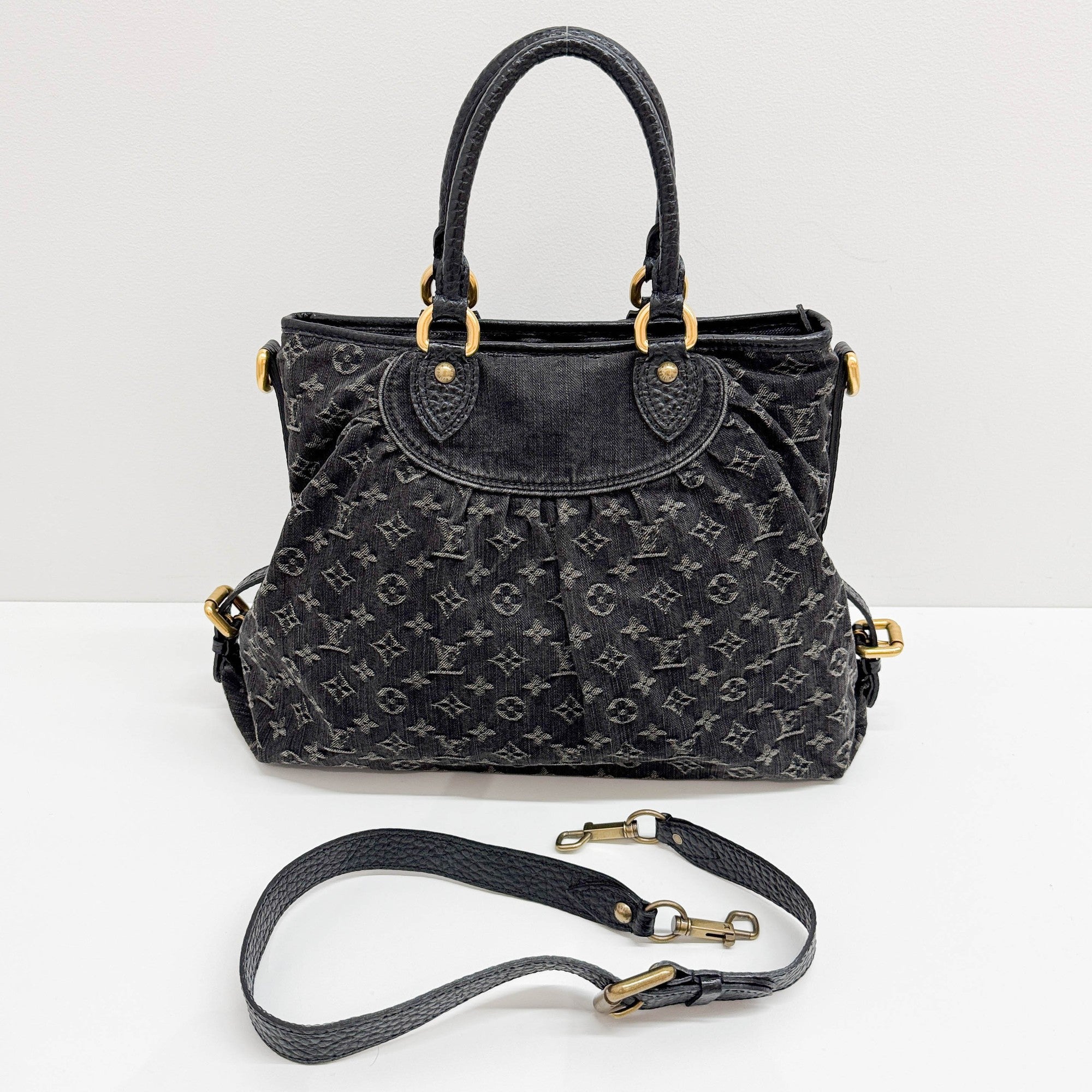 Neo Cabby Black Monogram Canvas Denim Two Way Bag