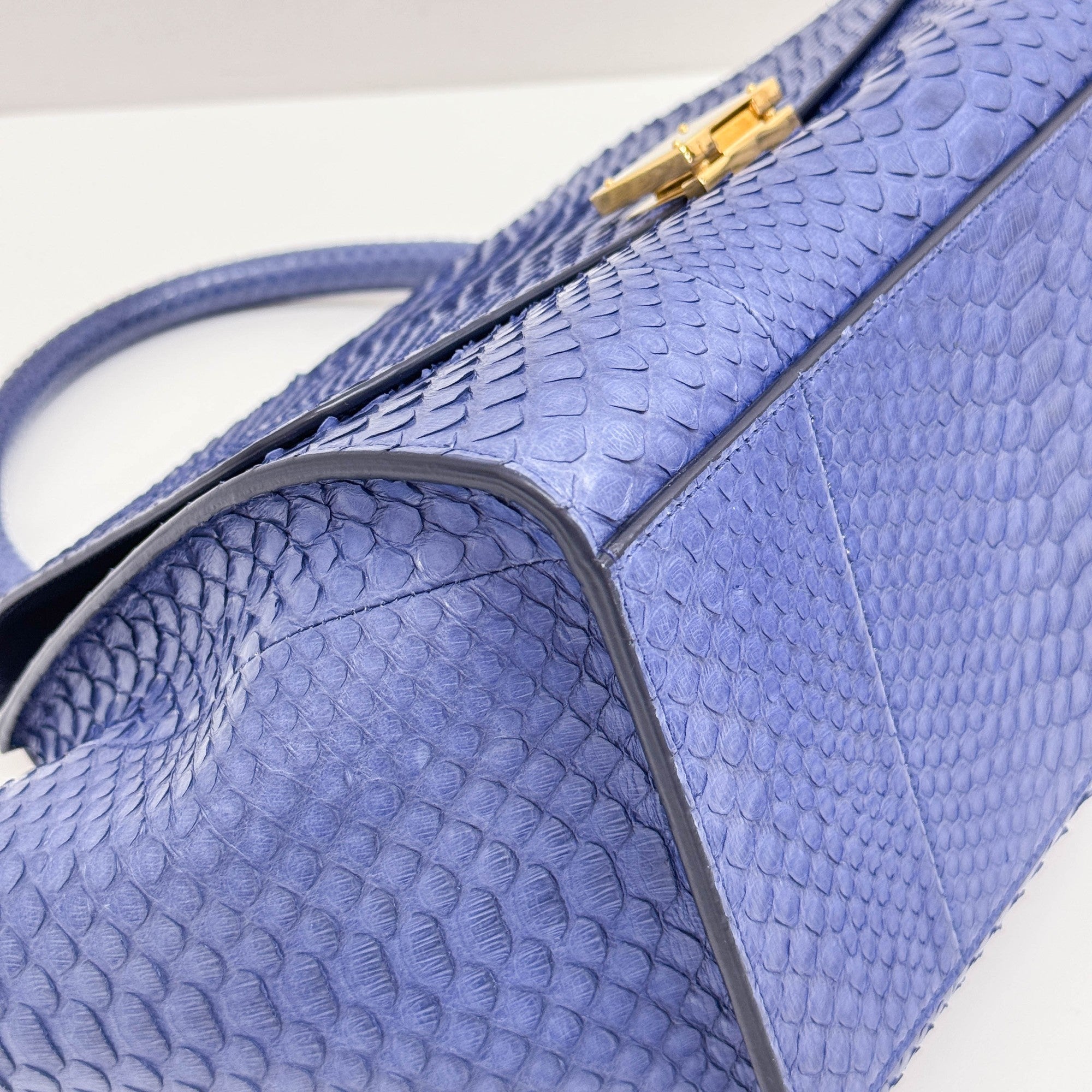 Trapeze Blue Python Embossed Leather Two Way Bag