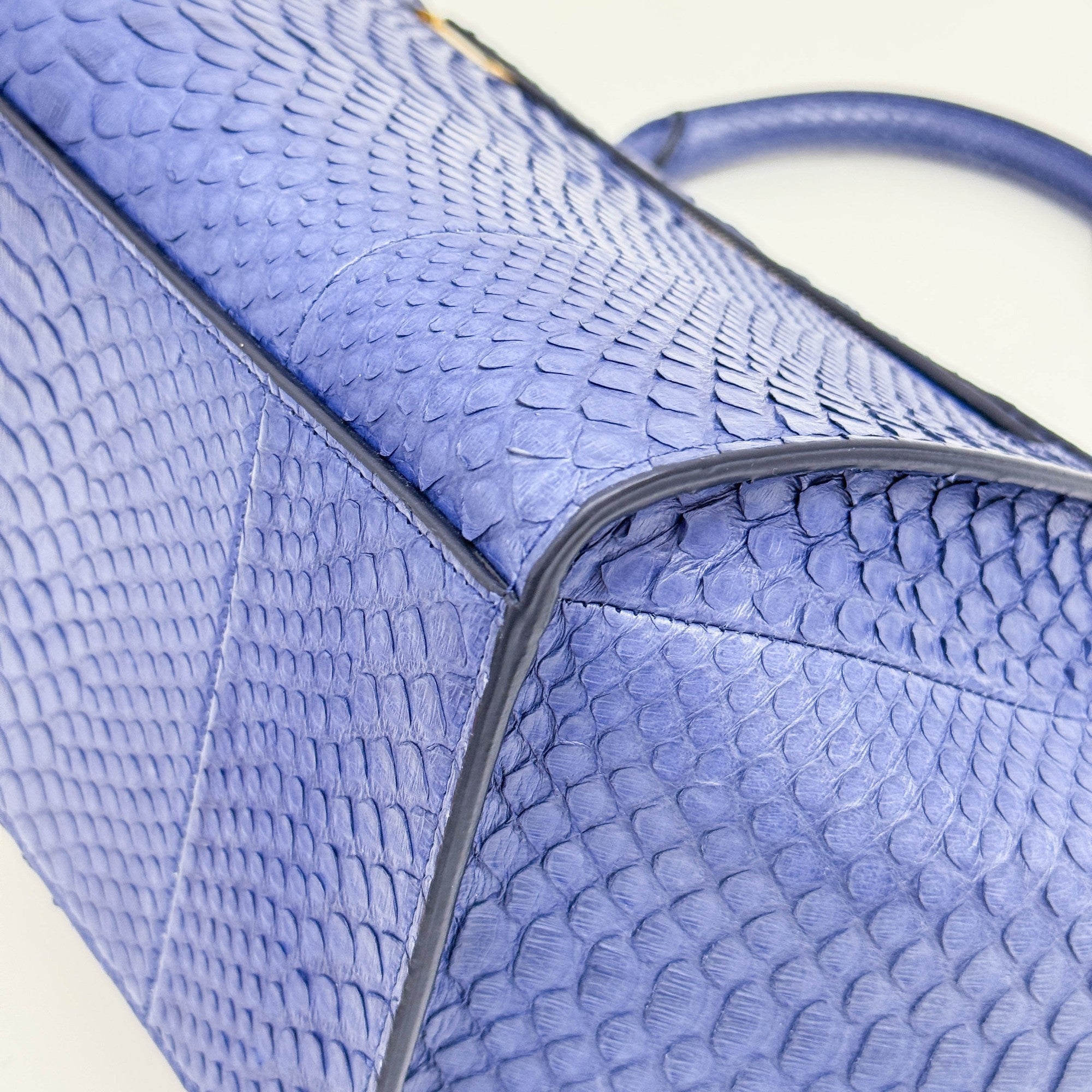 Trapeze Blue Python Embossed Leather Two Way Bag