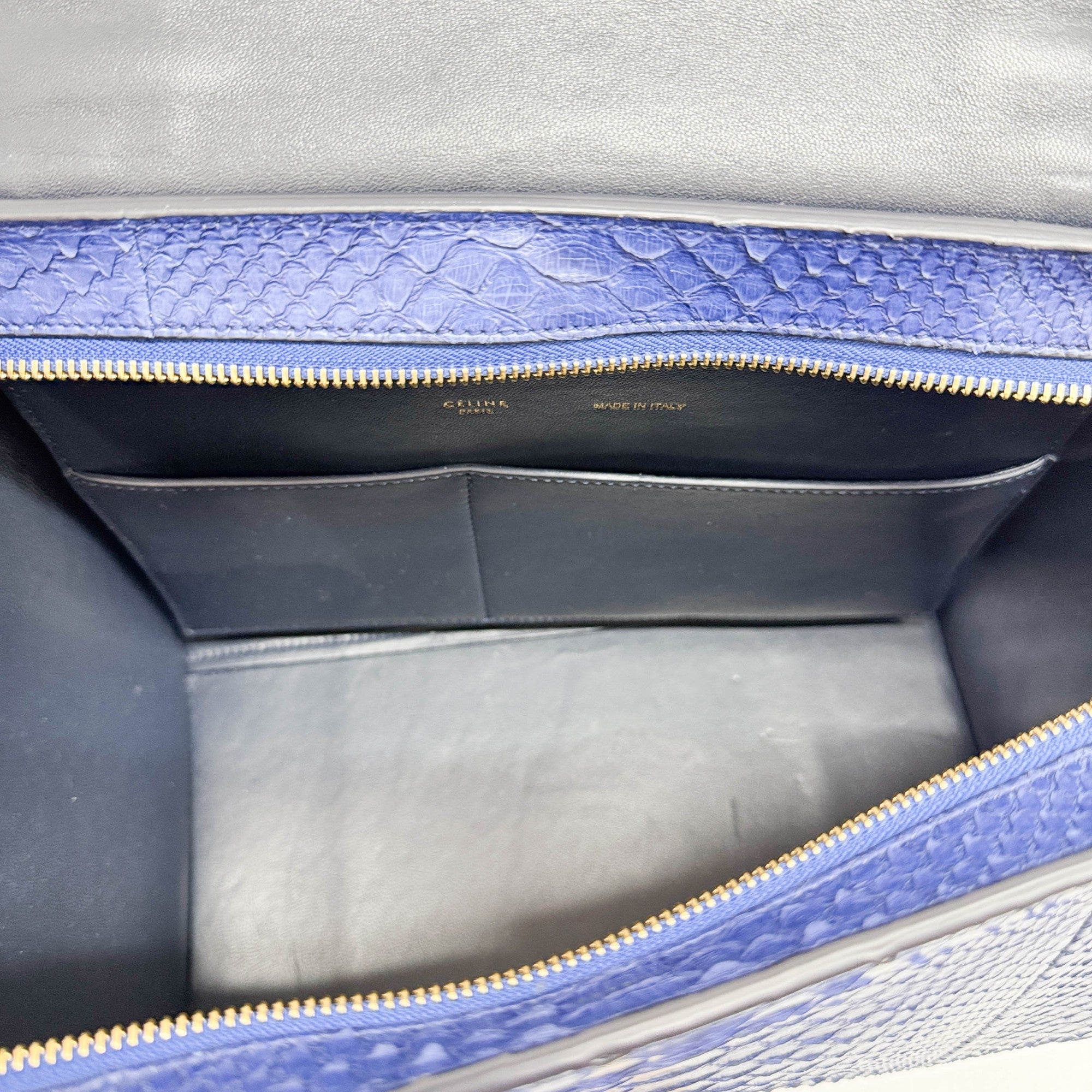 Trapeze Blue Python Embossed Leather Two Way Bag