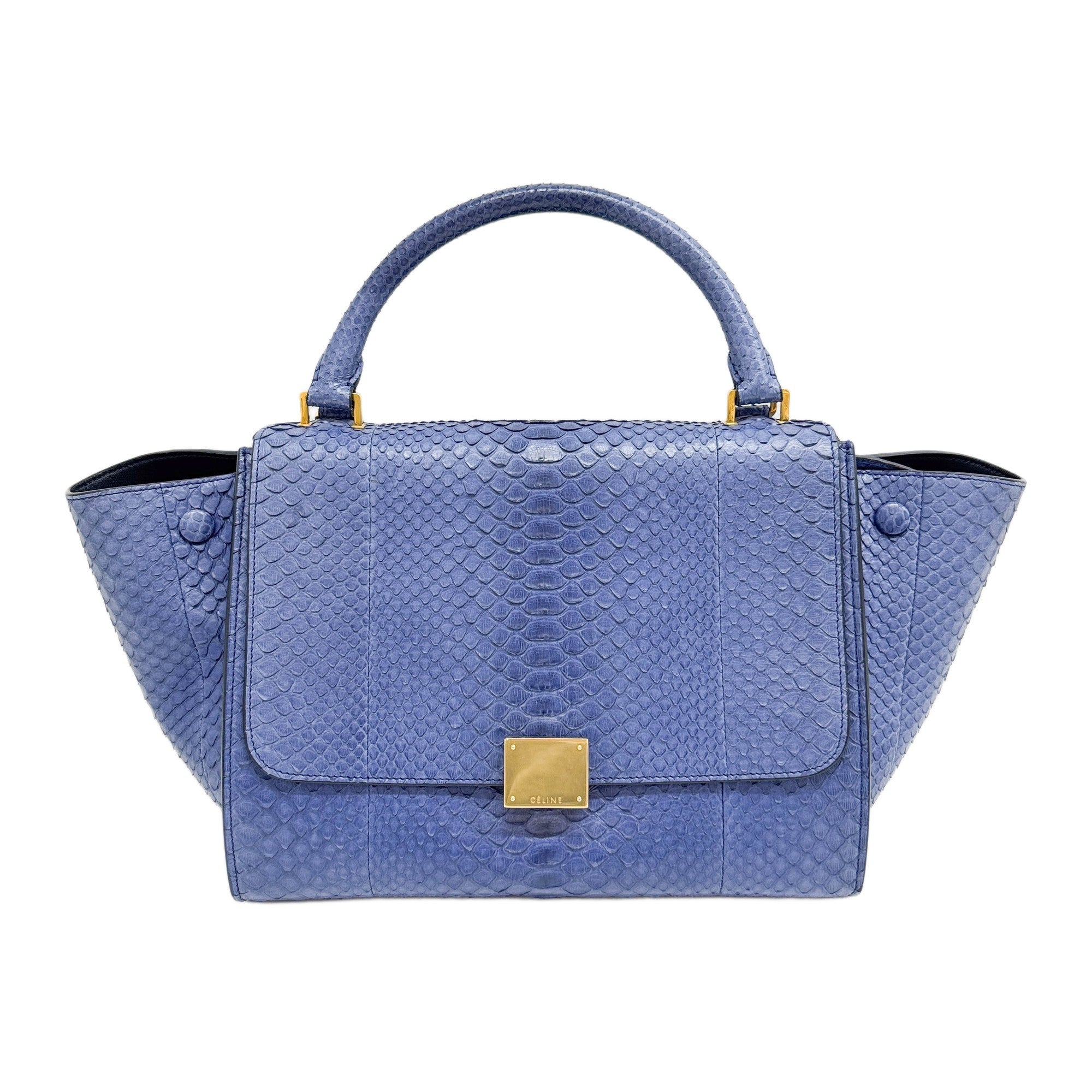 Trapeze Blue Python Embossed Leather Two Way Bag