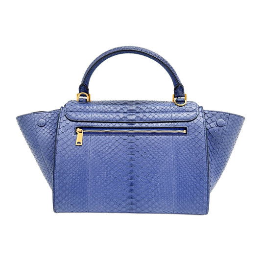 Trapeze Blue Python Embossed Leather Two Way Bag