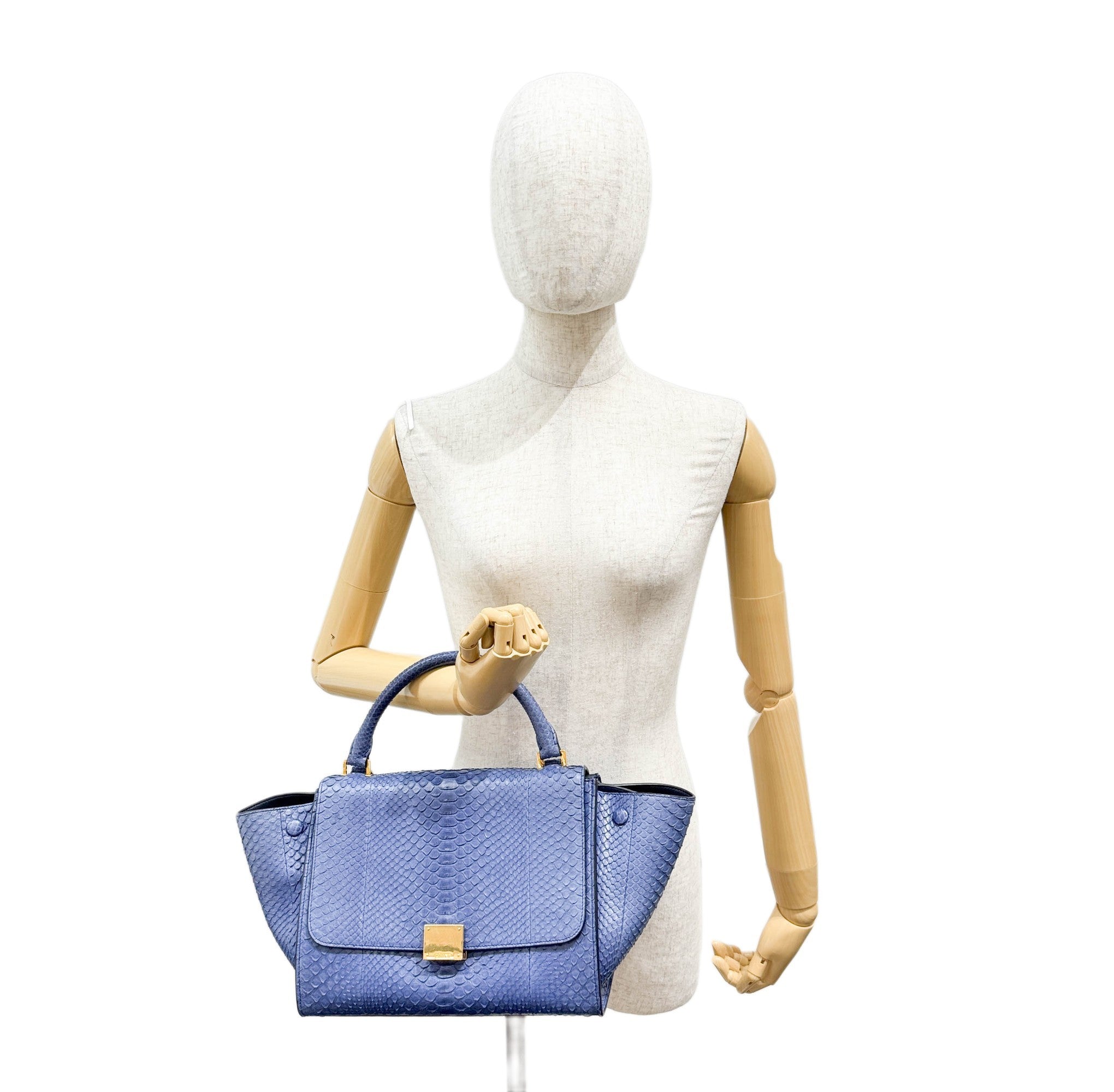 Trapeze Blue Python Embossed Leather Two Way Bag