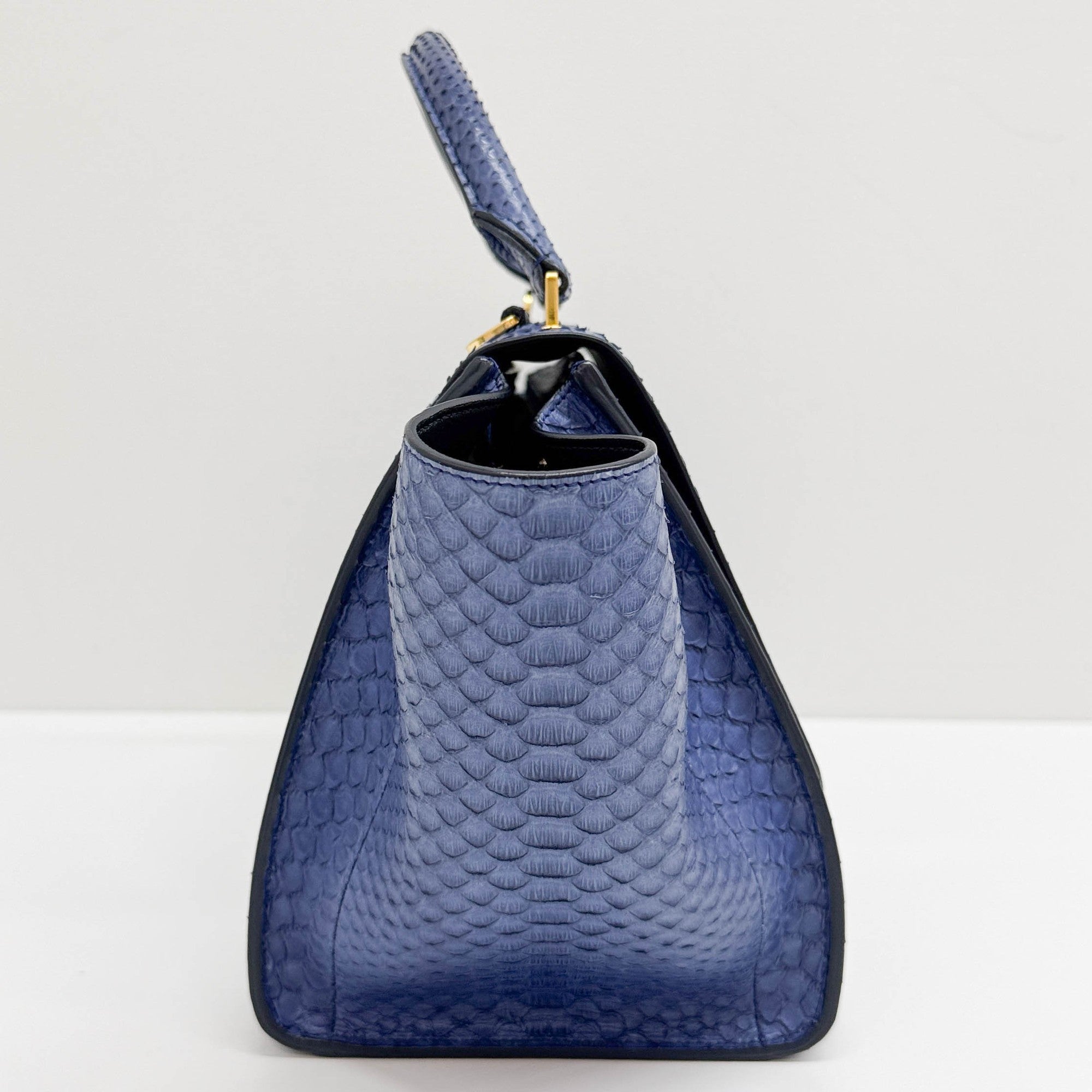 Trapeze Blue Python Embossed Leather Two Way Bag