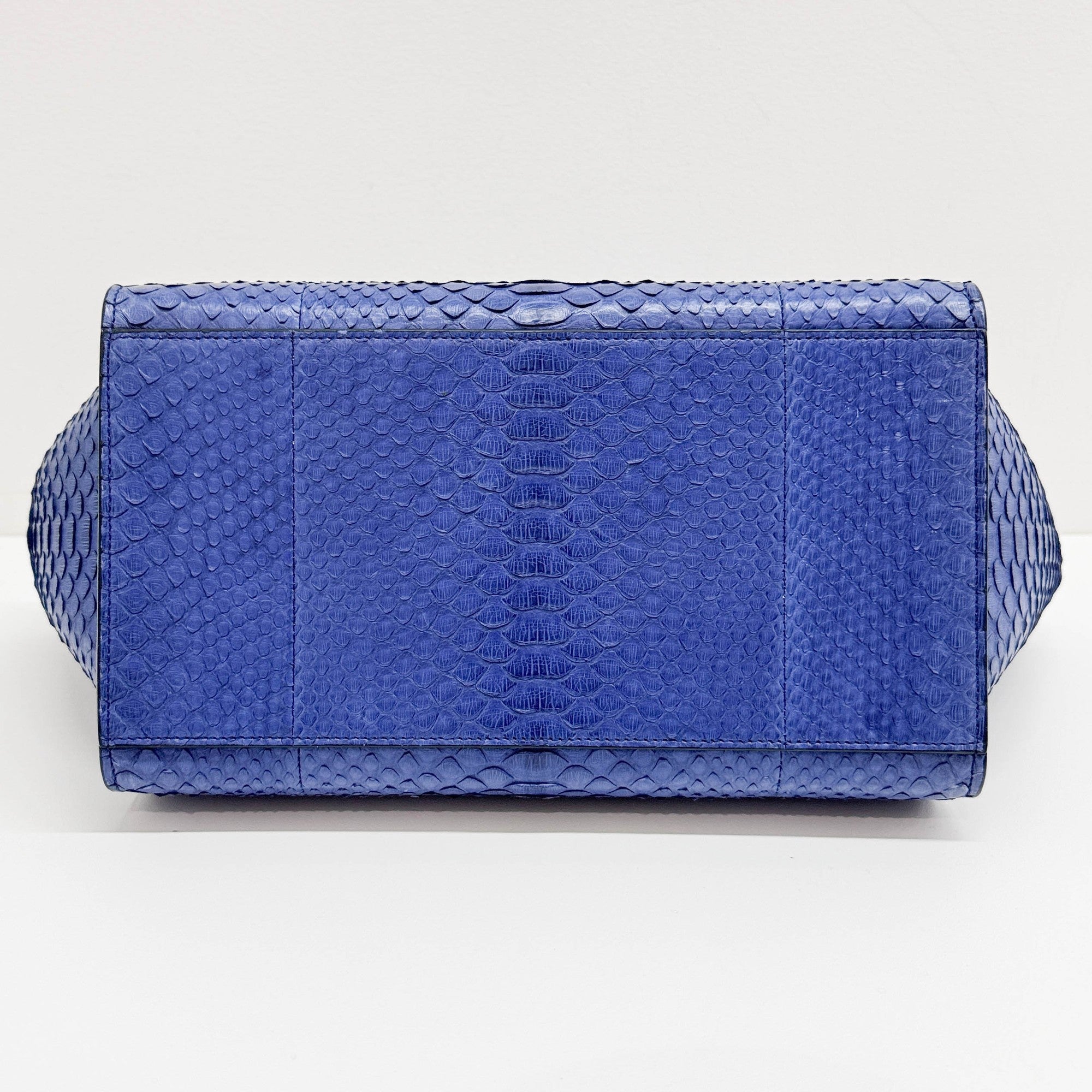 Trapeze Blue Python Embossed Leather Two Way Bag