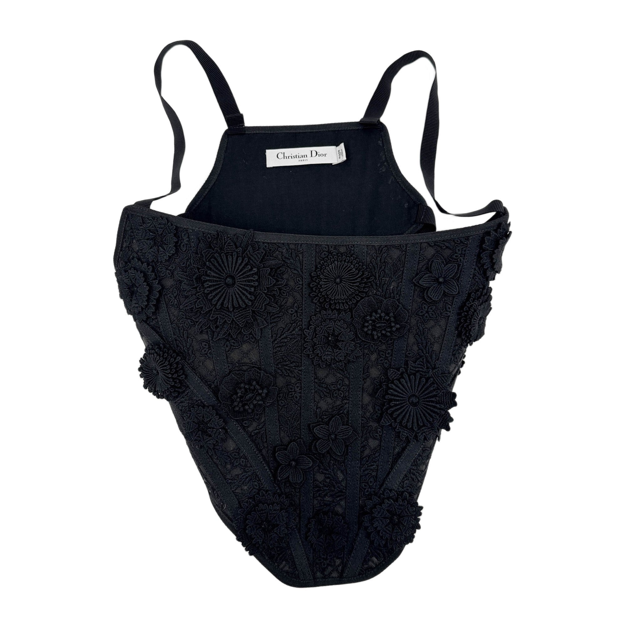 Size 36 EU Floral Applique Black Cotton Bustier