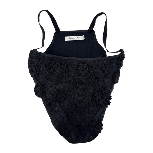 Size 36 EU Floral Applique Black Cotton Bustier