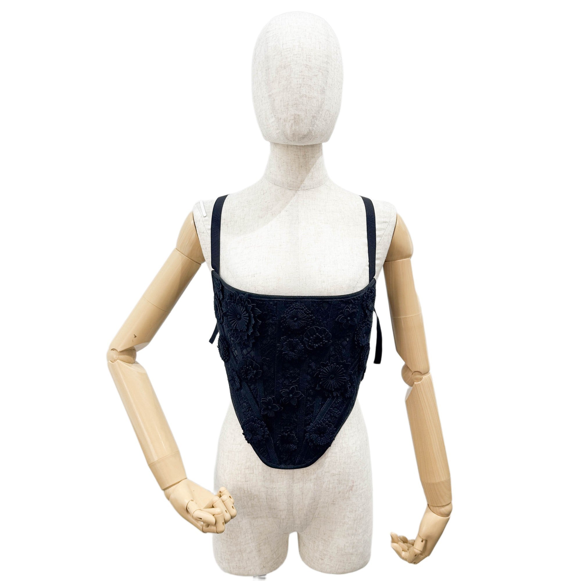 Size 36 EU Floral Applique Black Cotton Bustier