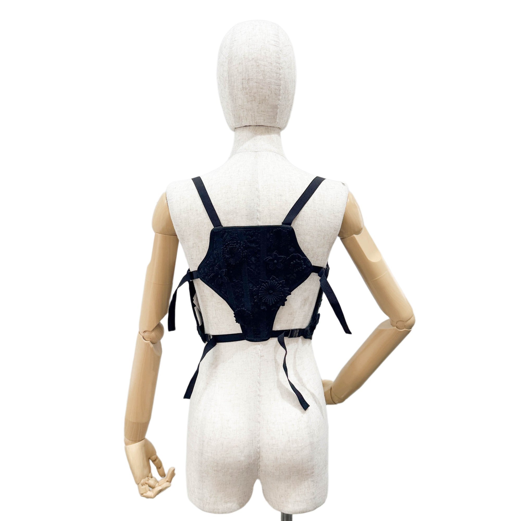 Size 36 EU Floral Applique Black Cotton Bustier