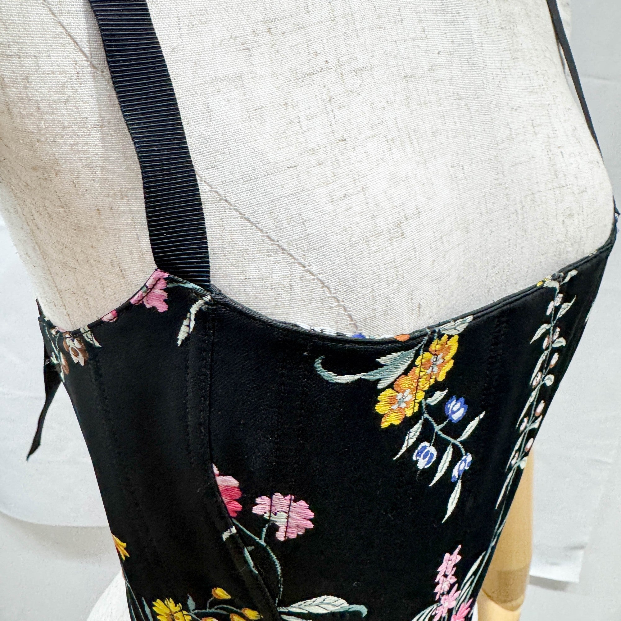 Size 36 EU Floral Embroidered Black Polyester Bustier