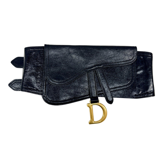 Size S/M Saddle Black Leather Waist Belt Bag